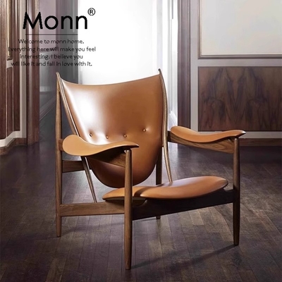 Customizable Antique Style Chieftain Chair Nappa Leather Ash Wood Single Chair