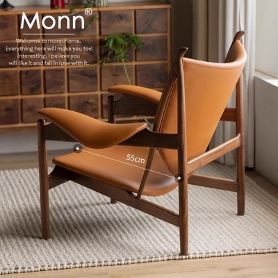 Customizable Antique Style Chieftain Chair Nappa Leather Ash Wood Single Chair
