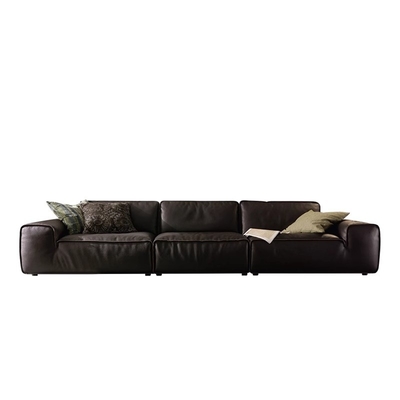 Customized Living Room Leather Sofa Large Black Cow Sofa Italian Minimalist Style