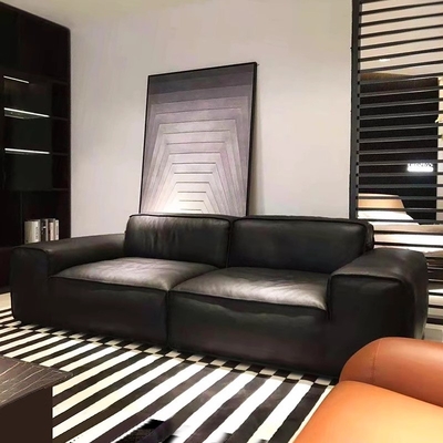 Customized Living Room Leather Sofa Large Black Cow Sofa Italian Minimalist Style