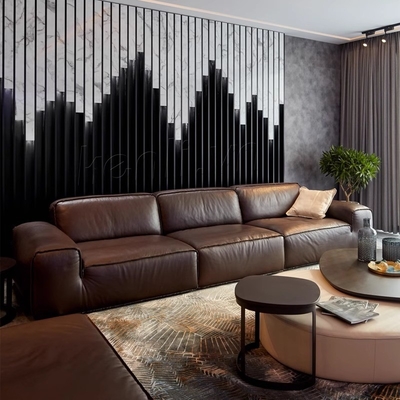 Customized Living Room Leather Sofa Large Black Cow Sofa Italian Minimalist Style