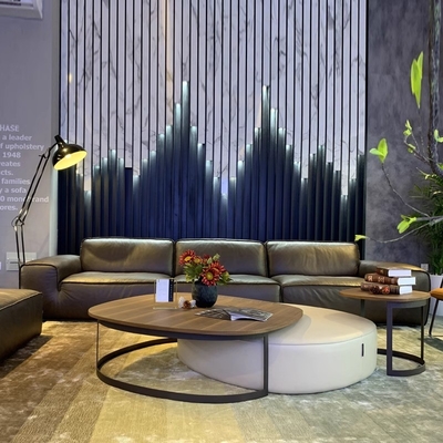 Customized Living Room Leather Sofa Large Black Cow Sofa Italian Minimalist Style