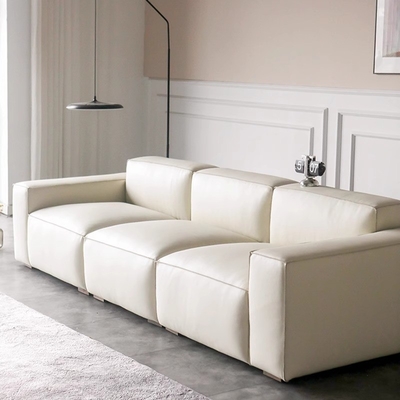 Simple Living Room Straight Sectional Couch First Layer Cowhide Leather Sofa