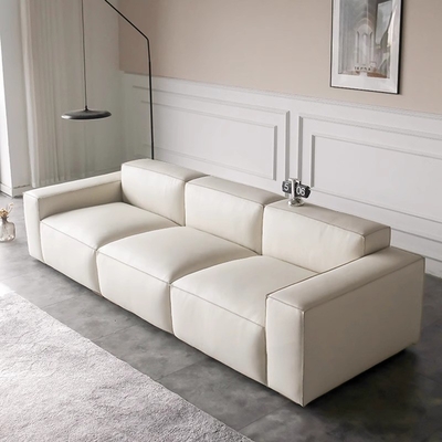 Simple Living Room Straight Sectional Couch First Layer Cowhide Leather Sofa