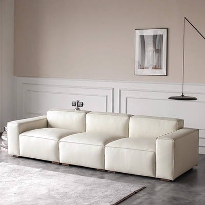 Simple Living Room Straight Sectional Couch First Layer Cowhide Leather Sofa