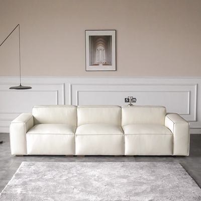 Simple Living Room Straight Sectional Couch First Layer Cowhide Leather Sofa