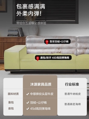 Light Luxury Living Room Modern Style Leather Couch Simple High End Leather Sofa