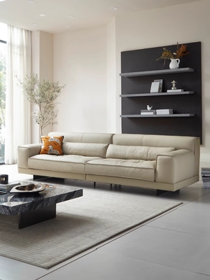 Modern Three Seat Art Deco Leather Sofa Straight Sectional Couch For Small Apartment