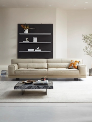 Modern Three Seat Art Deco Leather Sofa Straight Sectional Couch For Small Apartment