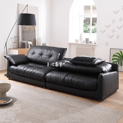 OEM ODM Black Modern Leather Couch Sofa For Living Room Large Apartment