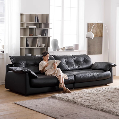 OEM ODM Black Modern Leather Couch Sofa For Living Room Large Apartment