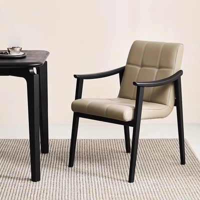 Home High End PU Leather Modern Dining Chair Solid Wood Frame Master Chair
