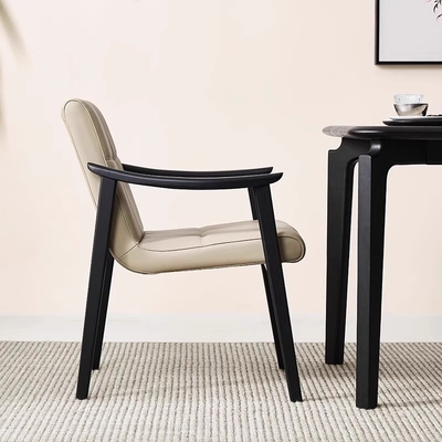 Home High End PU Leather Modern Dining Chair Solid Wood Frame Master Chair