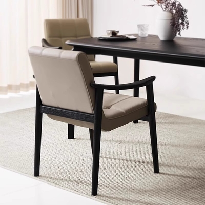 Home High End PU Leather Modern Dining Chair Solid Wood Frame Master Chair