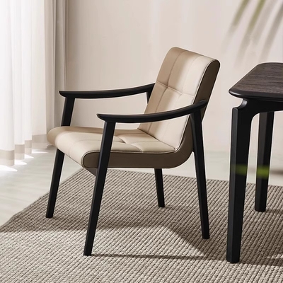 Home High End PU Leather Modern Dining Chair Solid Wood Frame Master Chair