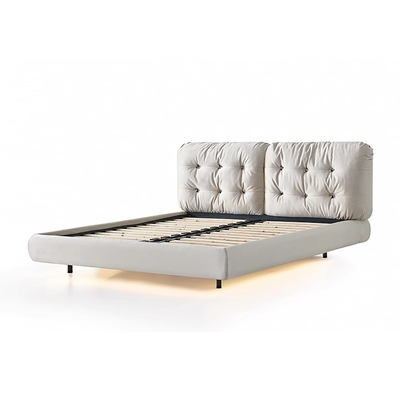 Italian Style Floating Home Bedroom Modern Fabric Bed 1.8m Queen Bed Customizable