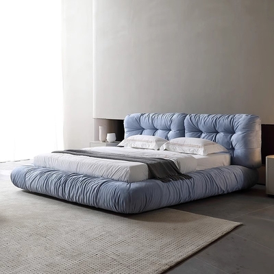 Italian Style Floating Home Bedroom Modern Fabric Bed 1.8m Queen Bed Customizable