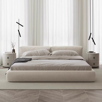 OEM ODM Modern Bedroom Large Bed High End Double Cream Fabric Wedding Bed