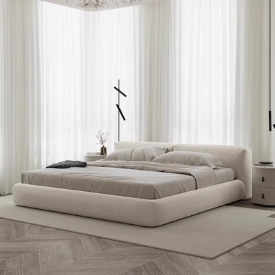 OEM ODM Modern Bedroom Large Bed High End Double Cream Fabric Wedding Bed