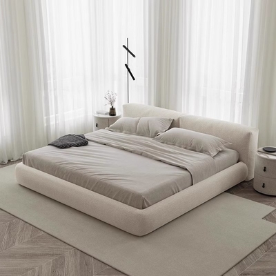 OEM ODM Modern Bedroom Large Bed High End Double Cream Fabric Wedding Bed