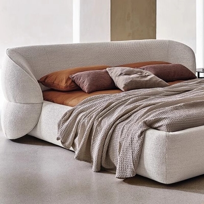European Style Double Fabric Bed High Back Master Queen Bed 1.8m Modern