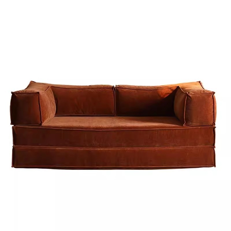 Custom Color Vacuum Compression Sofa Tofu Block Retro Corduroy Fabric Sofa Skeleton Free