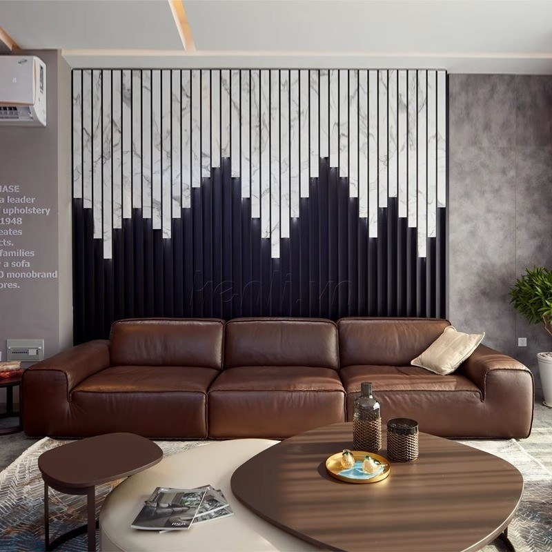 Customized Living Room Leather Sofa Large Black Cow Sofa Italian Minimalist Style