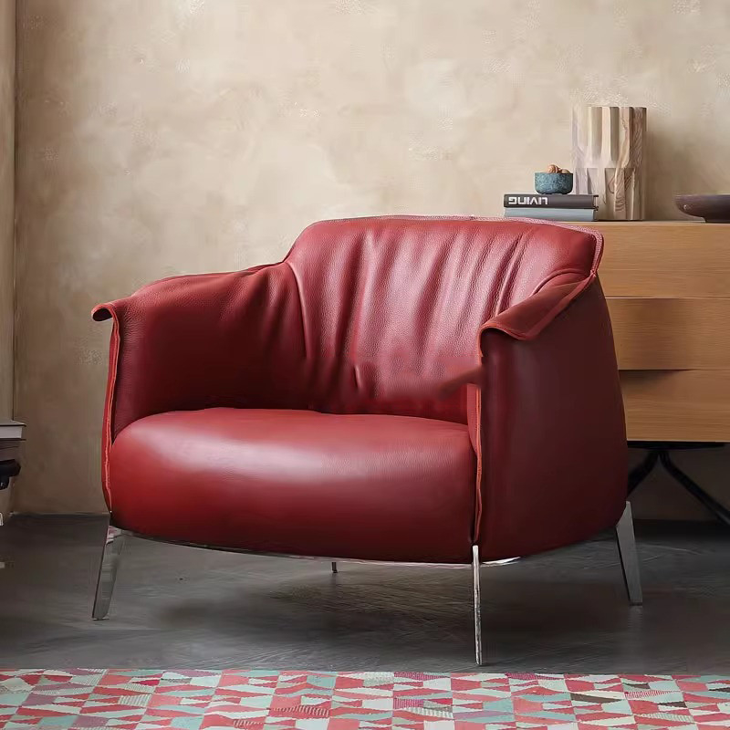 Minimalist Living Room Leisure Leather Single Sofa Chair With High Density Sponge