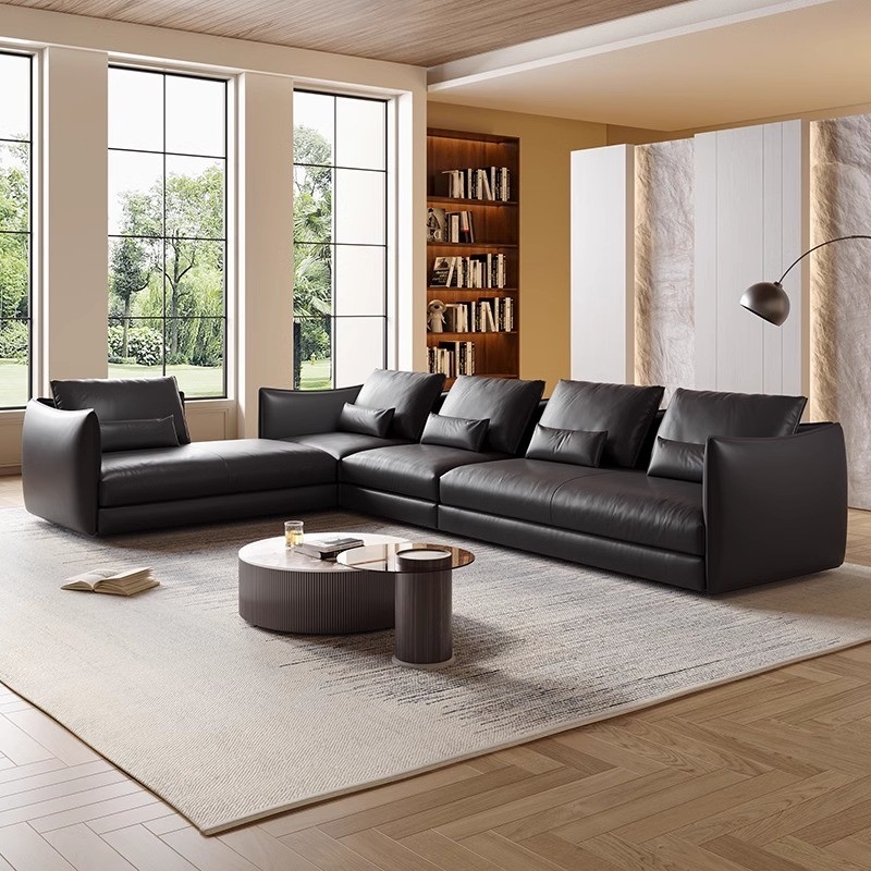 Leather Minimalist Luxury Villa Living Room Sofa Modern Leather Sectional Italian Type