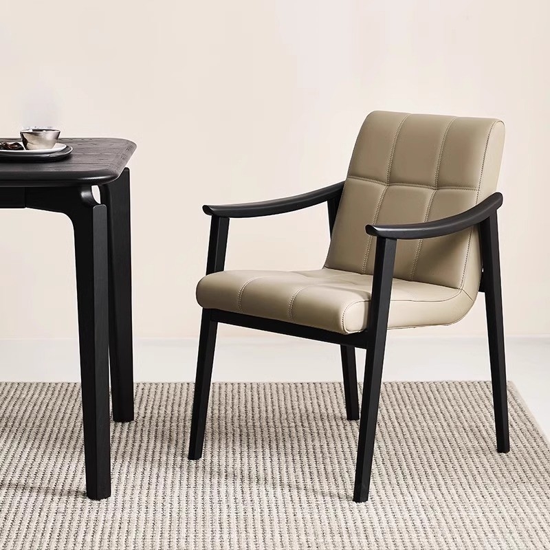 Home High End PU Leather Modern Dining Chair Solid Wood Frame Master Chair